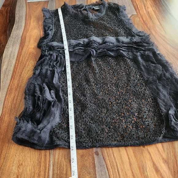 Sexy Sheer Black Top Trouvè Small Ruffled Gorgeous Flattering Keyhole Button - Picture 7 of 12